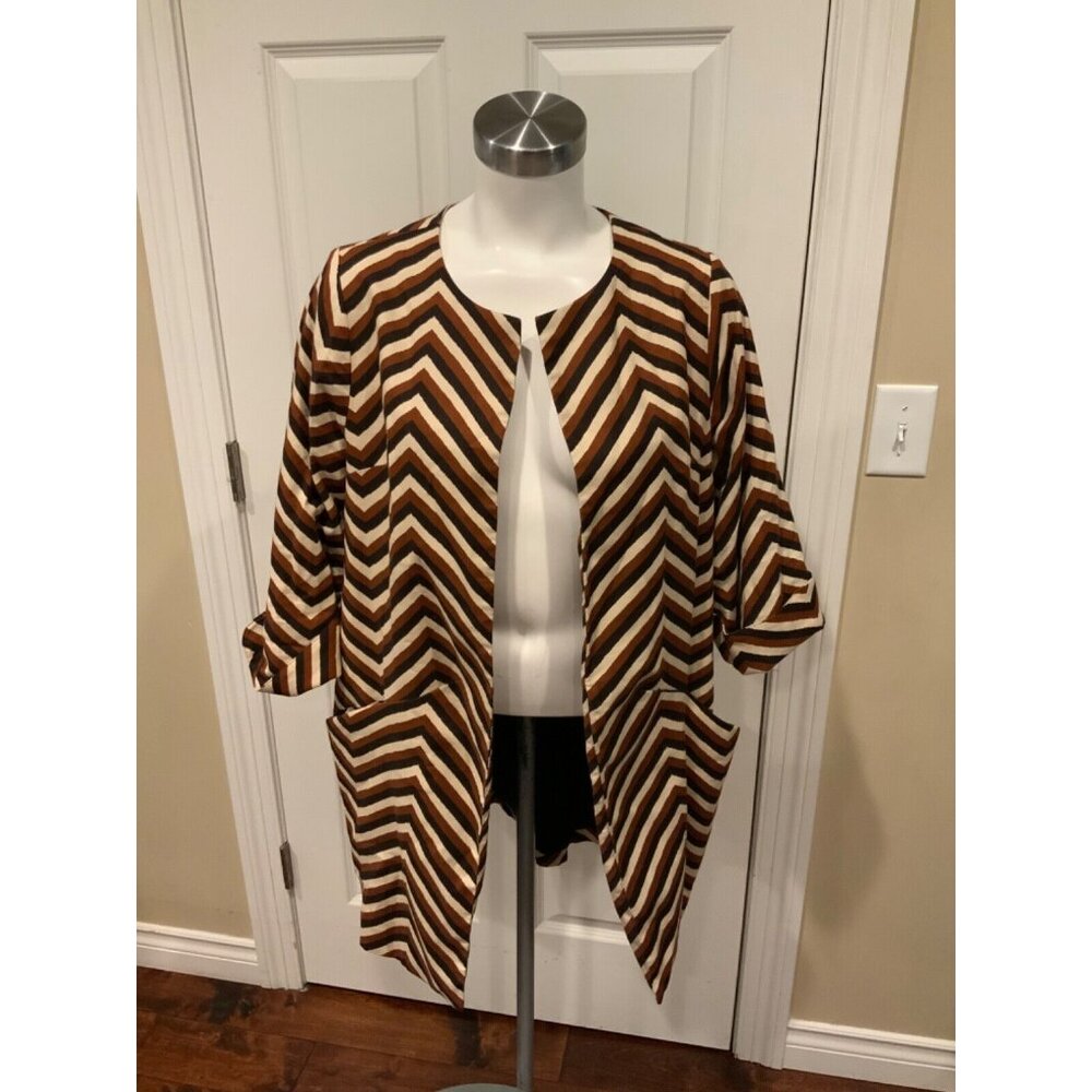 Eva Franco Brown & Tan Chevron Zig Zag Car Coat Jacket, Size XS/S